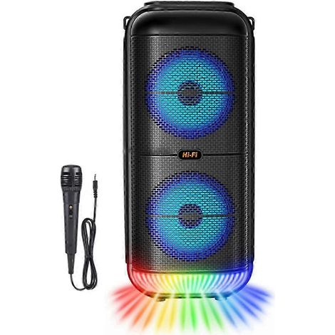 Enceinte Bluetooth extérieure extra large de 1200 W avec caisson de basses à double pavillon de 6 pouces, portable et sans fil, et microphone intégré. (1/5)