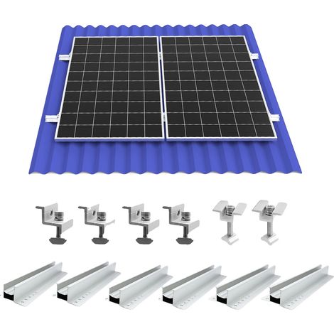 Supports de montage solaire, pinces réglables, construction en aluminium, pour 2pcs panneaux PV (1/2)