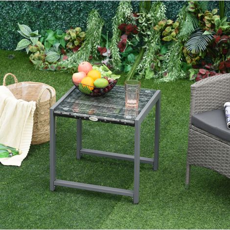 table salon compacte 50 cm rotin gris aluminium HAVRYA (1/4)