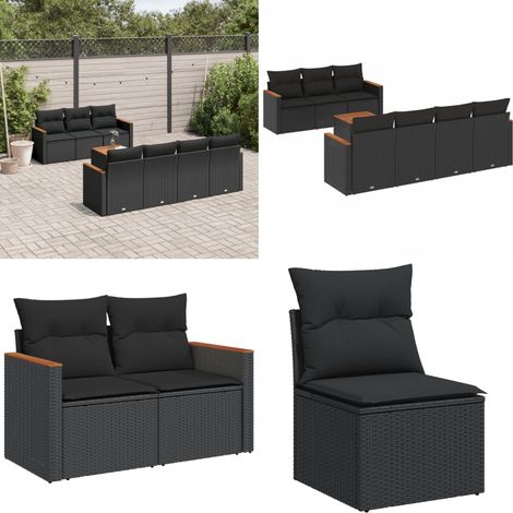 Salon de jardin 8 pcs avec coussins noir résine tressée - Ensemble Salon De Jardin - Mobilier Extérieur - Canapé Jardin - Table Jardin - Chaise Lounge - Home & Living (1/5)