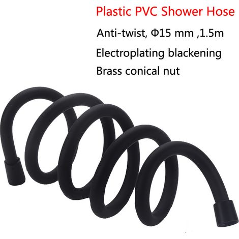 Flexible PVC douche slang, mat zwart, 1,5 m, universeel (1/5)