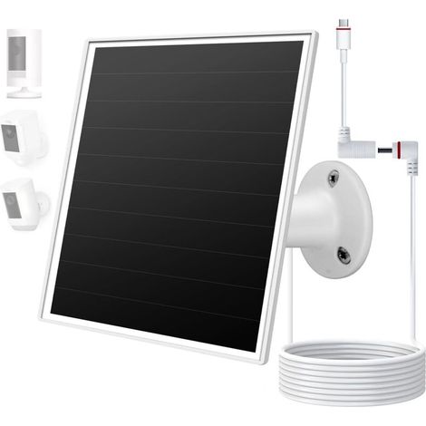 Enowelir Chargeur solaire 5 W pour caméras de sécurité extérieures – DC 5 V compatible avec les caméras à batterie rechargeable Micro USB et USB-C, indice d'étanchéité IP65, câble de charge de 3 m