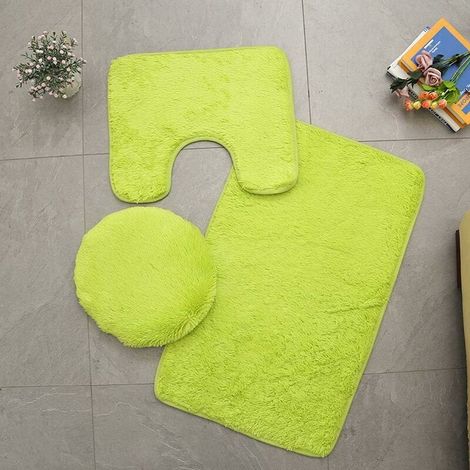 Tapis de Salle de Bains Couleur Pure 3Pcs Bath Mat Antidérapant et Absorbant Doux Tapis & Couvercle Toilette Couvercle Set Lavable, Vert (1/5)