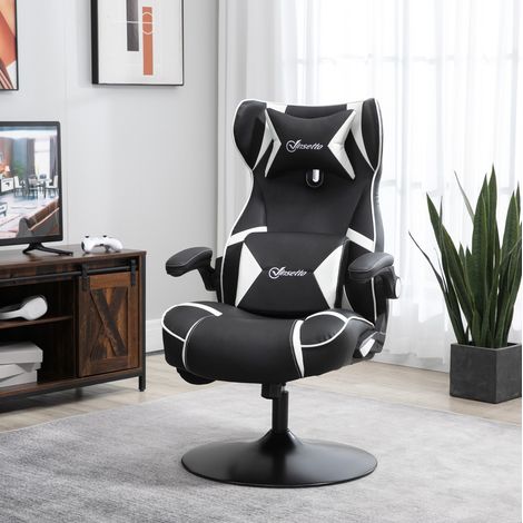 Chaise de gaming avec haut-parleurs Bluetooth, accoudoirs relevables, hauteur réglable et soutien lombaire, fauteuil ordinateur ergonomique blanc - CHICFURN (1/5)