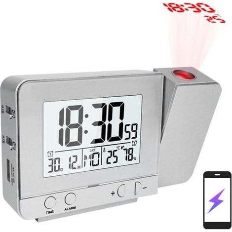 Réveil à projection pour chambre à coucher avec thermomètre Hygromètre Horloge de plafond de projet numérique Affichage à LED (1/4)