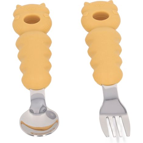 Mehrzweck-Gabel-Löffel-Set für Kleinkinder in Cartoon-Form, spülmaschinenfest, mit komfortablem Griff, aus Edelstahl 316, Ingwer (1/5)