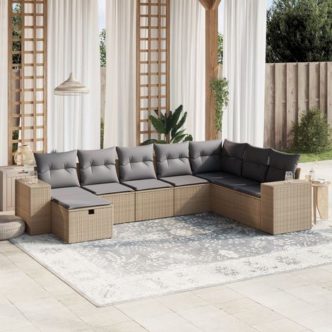 Juego de sofás jardín con cojines beige mezcla 8 pzas ratán PE vidaXL (1/4)