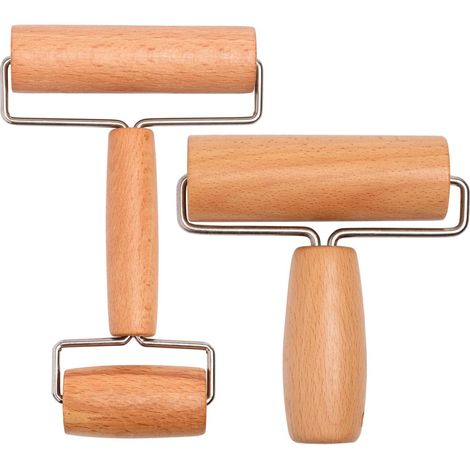 MINKUROW Rodillo De Amasar Para Pizza Rodillo De Amasar De Madera De Haya En Forma De T Y En Forma De H Para Hornear, Accesorios Para Hornear, Pizza (2 Piezas) (1/5)