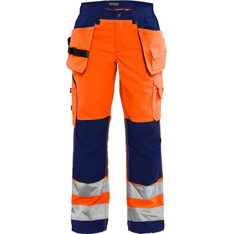 Pantaloni da lavoro alta visibilità donna 7156 - Arancione fluorescente/Blu navy L - FR(44) - SE(C42) - Norme (1/4)