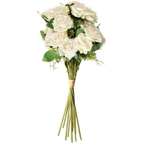 Bouquet di fiori artificiali Composizione di rose bianche finte pre-composte a mano 55 cm Lapas