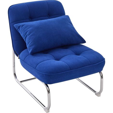 Fauteuil en velours côtelé bleu électrique, piètement chromé - Marvin