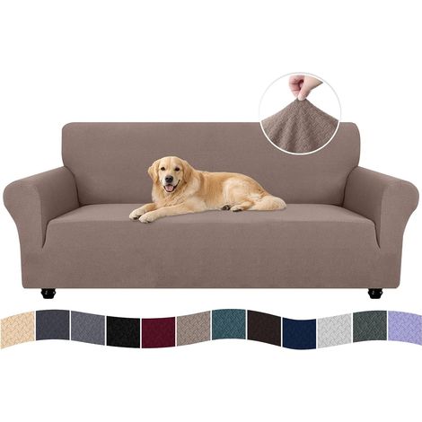 Housse de Canapé 3 Places avec Accoudoirs, Universelle Couvre Canapé Extensible, Sofa Cover Antidérapante Anti Poils Animaux, Chiens Cat Pet Friendly Furniture Protector, Sand (1/5)