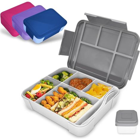 Brotdose Kinder Fächer 1300ml Auslaufsicher Bento Lunchbox Grau (1/5)