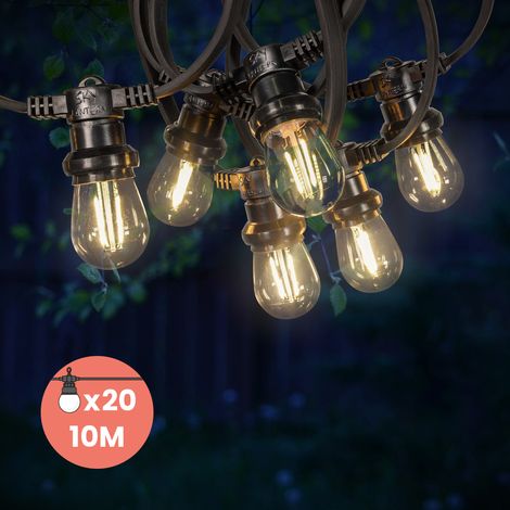 Guirlande Guinguette 10M 20 Bulbes Filament Blanc Chaud - Guirlande Lumineuse Ampoule E27 Transparente - Guirlande Guinguette Led Filament rétro (1/5)