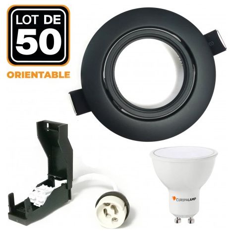 Pack 50 spots encastrables orientables EUROPALAMP GU10 LED noir mat 5W 6000K 400Lm