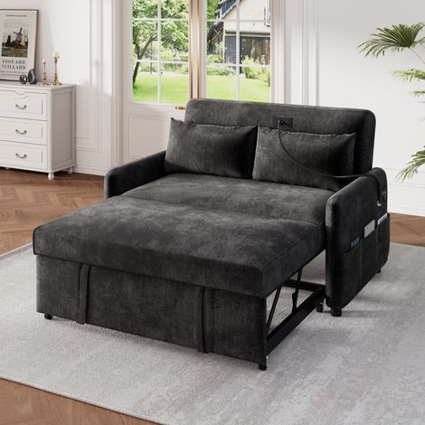 Sofá cama doble reclinable con USB y bolsillos laterales gris OKMYHOME (1/5)