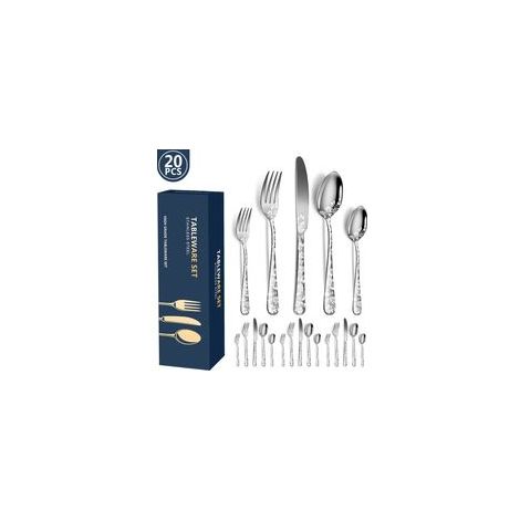 Ménagère 20 pièces en acier inoxydable pour 4 personnes, finition argentée — (1/5)