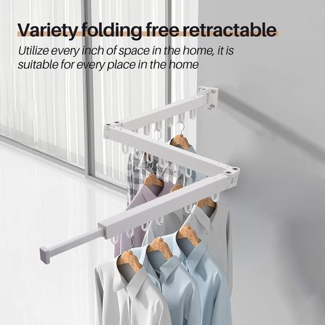Étendoir à linge d'intérieur pliable en aluminium, 3 étages, étendoir mural pliable, étendoir pour buanderie, salle de bain, salon et balcon 1 pc Blanc Longueur 114 cm (1/4)