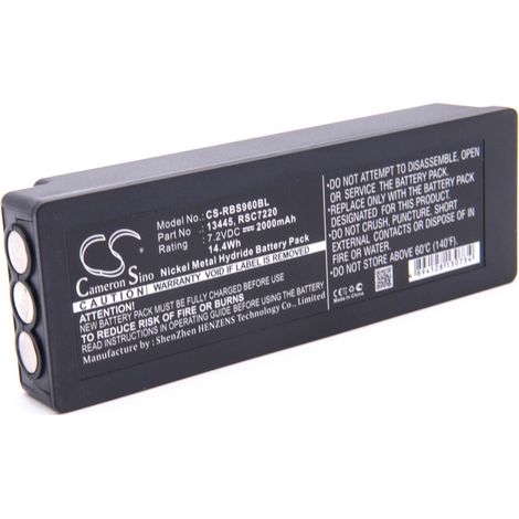 vhbw Battery Replacement for Palfinger Scanreco 17162, 1026, 16131, 13445 for Industrial Radio Remote Control (2000 mAh, 7.2 V, NiMH) - Black