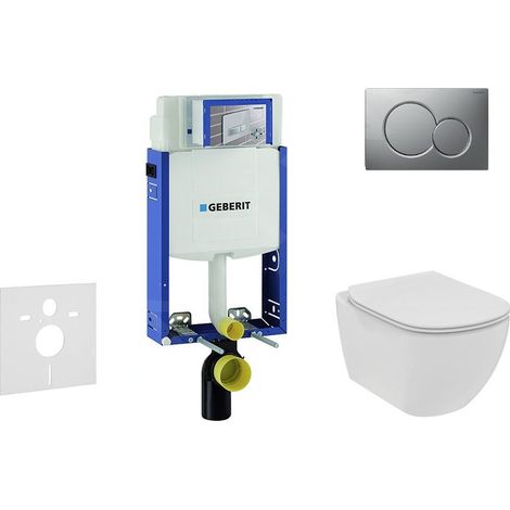 Geberit Kombifix - Set de bâti-support, WC suspendu Rimless+ abattant SoftClose Ideal Standard Tesi, plaque de déclenchement Sigma01 chrome mat 110.302.00.5 NE3