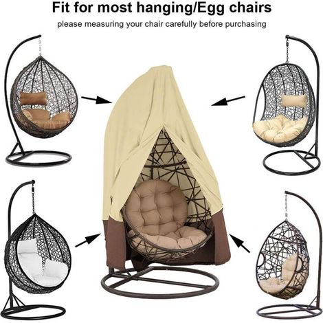 JSSEVN - Hanging Chair Cover for Garden, Rattan and Wicker, Waterproof Hanging Chair Cover, Protective Cover for Egg Chair (Beige, 190 x 115 cm) (1/5)