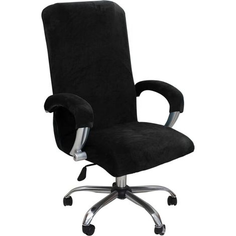 Housse de Chaise de Bureau avec Accoudoir Peluche Velours Couleur Unie,Housse pour Chaise Tissu élastique Amovible et Résistante pour Fauteuil de Bureau Rotatif Chaise,Noir(XL)