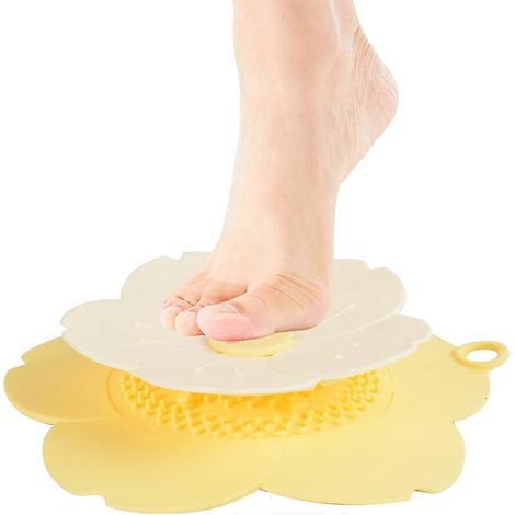 Récupérateur de cheveux en silicone pour bonde de douche, protecteur de bonde de baignoire 2 en 1, crépine de baignoire de 16,5 à 17,5 cm pour surfaces planes - Jaune (1/5)