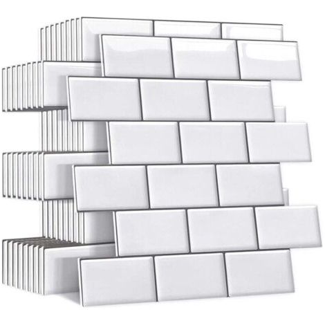 (Blanc)10 Pièces Plus épais Credence Adhesive pour Cuisine Salle de Bain, Faux Carrelage Adhesif Mural Blanc Credence Cuisine Adhesive, ImperméAble Metro 3d Dalle PVC Adhesive Murale
