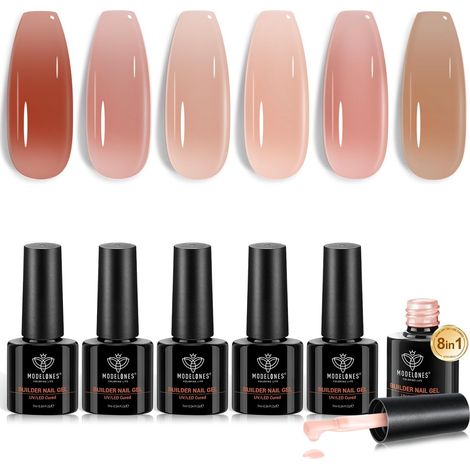 Gel Construction Ongle Uv, 8 en One Builder Gel 6 PCS Nude Rosa Rouge Vernis Semi Permanent Kit pour Vernis Fortifiant Ongles, Nail Extension, Réparation de Manucure, Renforcement (1/5)