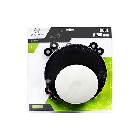 Rueda Universal de Plástico ø: Ext: 200mm, Incluye Cubierta y Juegos de Anillos de Reducción de 8, 10 y 12 mm. (bajo carcasa).