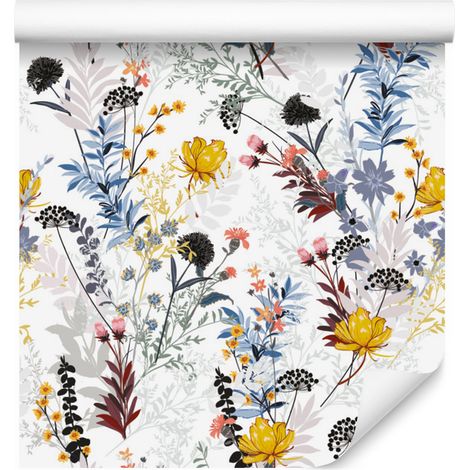 Papel pintado de flores y prados para salón y dormitorio, 50x1000 cm. (1/5)