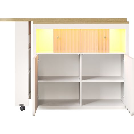 Table bar extensible avec rangement et LED 135-205x39x100 cm en MDF blanc MODENUIT (1/5)