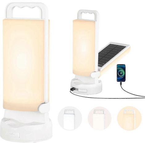 Lanterne de camping, lampe solaire étanche, lampe de tente LED rechargeable avec port de chargement USB, lanterne LED portable 4 en 1 à intensité variable pour le camping (1/5)