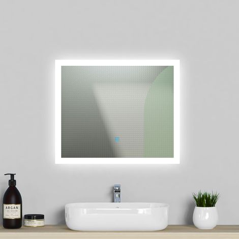 LED Bathroom Mirror with LED Lights , Demister Touch Sensor Wall Mounted - 600x500mm Cool White (1/5)