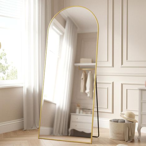 Miroir Intégral, 165 x 60 cm, Miroir Arqué sur Pied, à Poser au Sol, Cadre en Alliage d’Aluminium, Verre Trempé, pour Chambre, Salon, Dressing, Doré Clair LFM039AB01 (1/5)