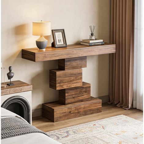 Consola de entrada 108 x 30 x 80 cm en tablero de partículas, marrón oscuro OKMYHOME (1/5)