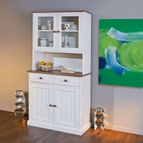 Buffet coloris blanc en bois massif et métal - Dim : L 90 x P 45 x H 191 cm -PEGANE-