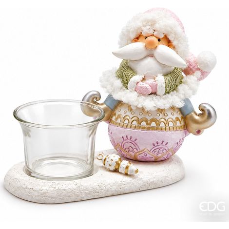 EDG Enzo De Gasperi Portacandela Babbo Natale  Deco H 12 Cm Scatola Regalo Green Pink (1/3)