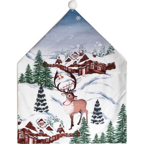 Housses de chaises de Noël avec motifs de bonhomme de neige, Père Noël et renne pour une décoration festive. (1/5)