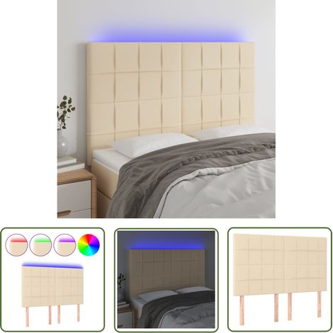The Living Store Tête de lit à LED Crème 144x5x118/128 cm Tissu - Tête De Lit Led - Têtière De Lit - Éclairage Led - Chambre À Coucher - Décoration Murale (1/5)
