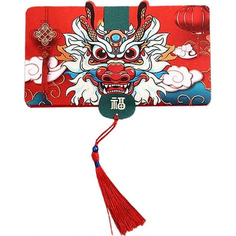 Enveloppes rouges pour le Nouvel An lunaire chinois 2024, vœux de l'année du Dragon, Hong Bao, argent porte-bonheur pour un mariage ou le Nouvel An-6 Card Slots-Style A
