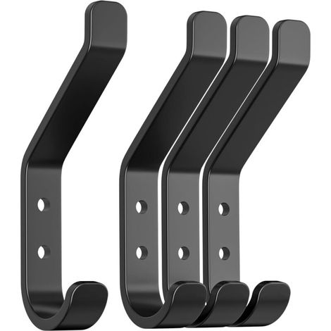Lot de 4 crochets muraux pour panneaux acoustiques, crochets à visser, patères, vestes et chapeaux, aluminium, noir, 10 cm (1/5)