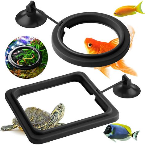 2 Anneaux D'alimentation Pour Poissons (noir, Rond Et Carr), Mangeoire Pour Poissons D'aquarium Et Accessoires De Rservoir De Tortues Anneaux D'al (1/5)