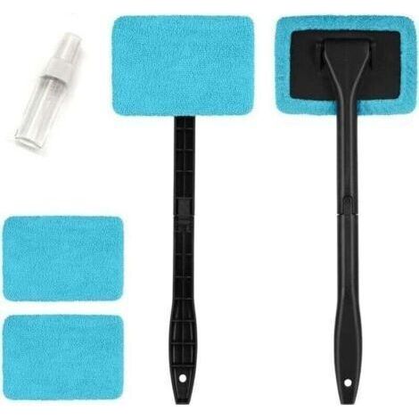 Outil de Nettoyage de Pare-Brise de Voiture, XU, Outil de Nettoyage à Manche télescopique avec 4 tampons en Microfibre, Pour vitres intérieures et extérieures du véhicule, Bleu Clair -
