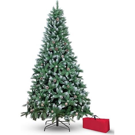 Albero di Natale Folto Effetto Innevato Realistico con Pigne 120 cm con Borsa (1/5)