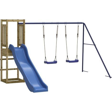 Aire de jeux d'extérieur balançoires toboggan portiques robuste jeux jardin 308 x 321 x 169 cm bois de pin imprégné (1/5)