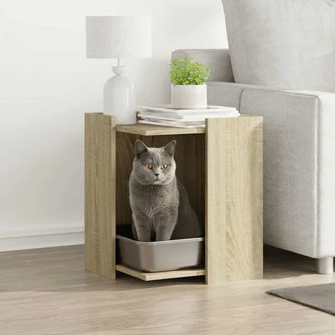 Meuble pour bac à litière pour chat en chêne Sonoma, en bois d'ingénierie