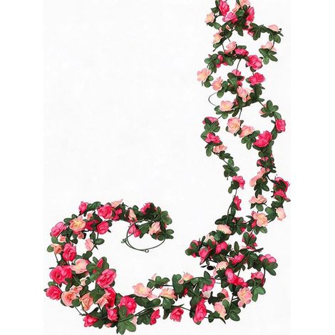 3er Set Künstliche Blumengirlande Rosa Rosen 2,45M mit 45 Blüten (1/5)