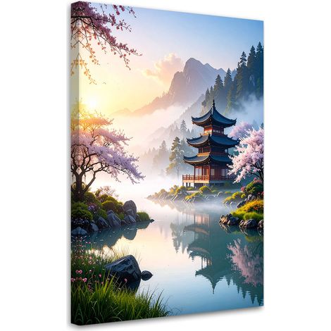 Toile Imprimée, Pagode japonaise paysage de montagne,40x60 (1/4)