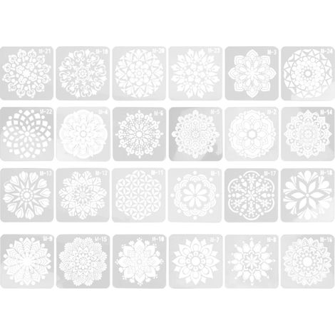 24 modèles de pochoirs Mandala pour peinture DIY sur bois, pierre et meubles (1/5)